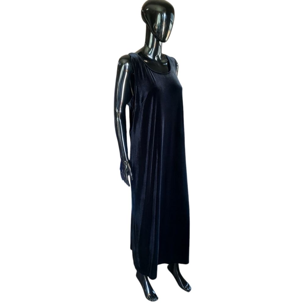 Vintage 90s Black Velvet Sleeveless Maxi Dress with Slit | Kathie Lee Woman 18W